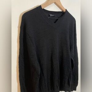 Gap Black 100% Slub Merino Wool V Neck Sweater Mens Size XL Textured
